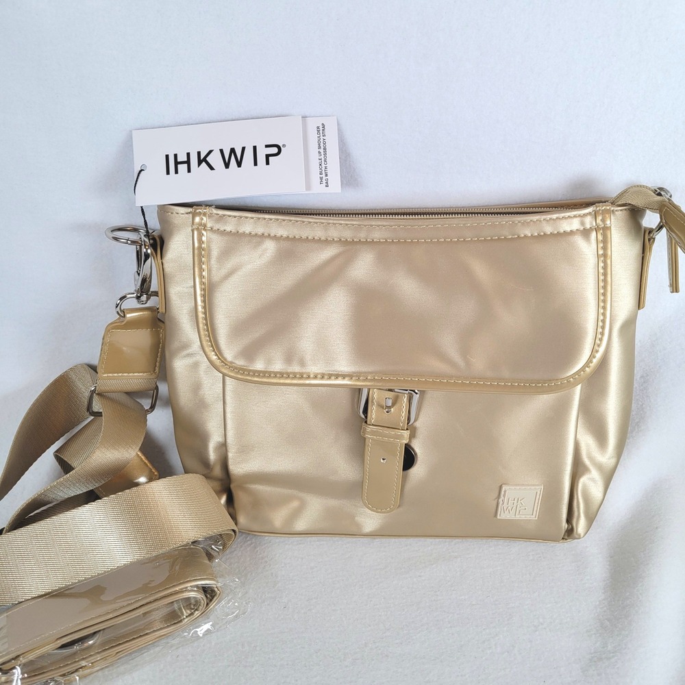 IHKWIP Women Shoulder Bag Convertible Buckle Up Crossbody Medium Gold Size OS